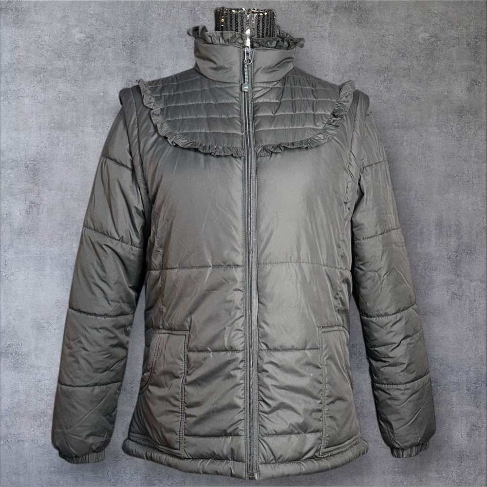 Polar Edge Women's Black Size XL Puffer Coat/Vest Ruffle Detail